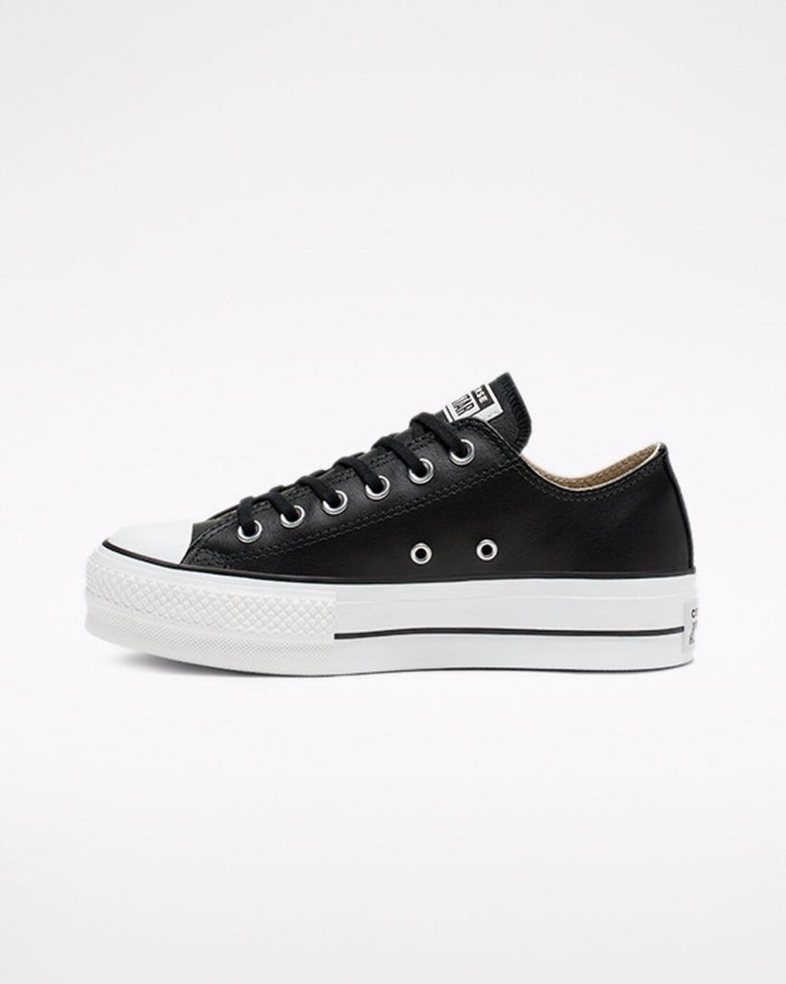 Dámské Boty Na Platformy Converse Chuck Taylor All Star Lift Læder Nízké Černé Bílé | CZ JOYU87